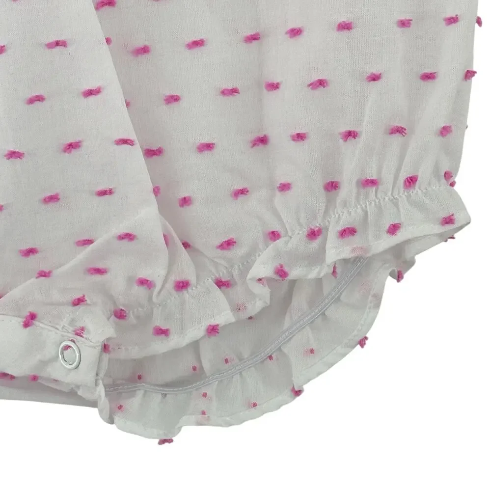 Edgehill Collection Baby Girl Smocked Pink Swiss Dot Bubble Romper Size 6M